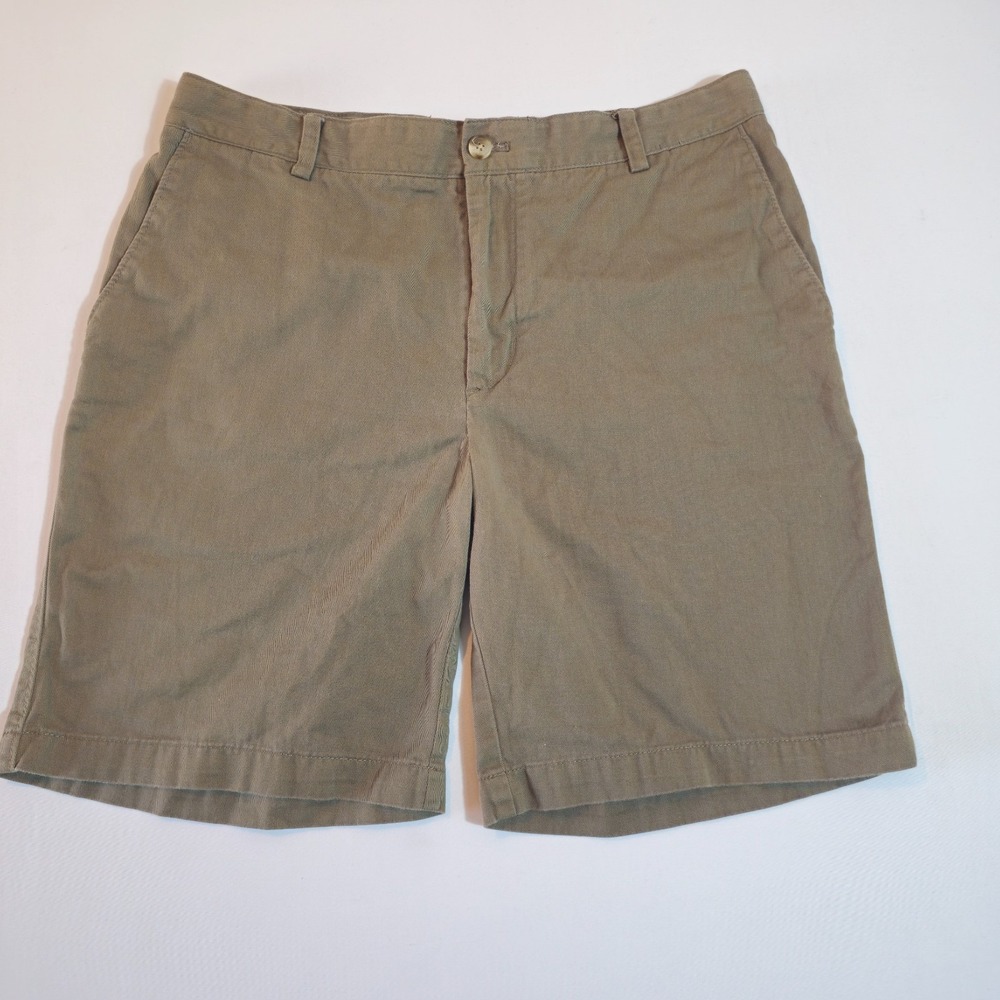 Van Heusen Studio Chino Shorts Mens 34 Olive Green Flat Front Cotton Mid Rise